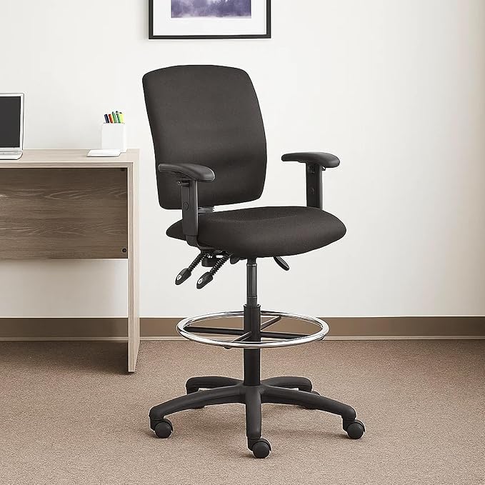 Benzara Jea Drafting Stool, Seat Tilt Lock, Adjustable Arms, Black Crepe
