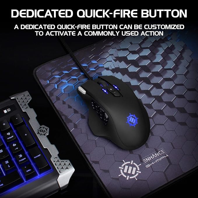 ENHANCE Theorem 2 MMO Mouse with 13 Programmable Side Buttons - RGB Gaming Mouse with 6 Customizable DPI Settings, 5 Gaming Profiles, Quick Fire Button, Wired, Ergonomic - Black