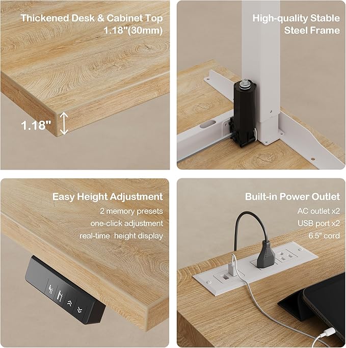 ModernMate Home Office Furniture Set, 86" U Shaped Executive Standing Desk with File Cabinets, Electric Height Adjustable Office Furniture Desk Sets with Drawer, AC/USB, Light Walnut