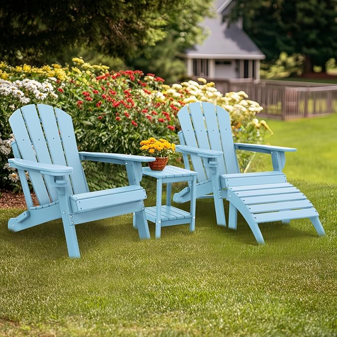 IVY&LANE Outdoor Adirondack Ottoman | Folding | HDPE | Arctic | All Weather | Waterproof Patio Footrest for Adirondack Chair | Poly Lumber Foot Rest for Deck Backyard