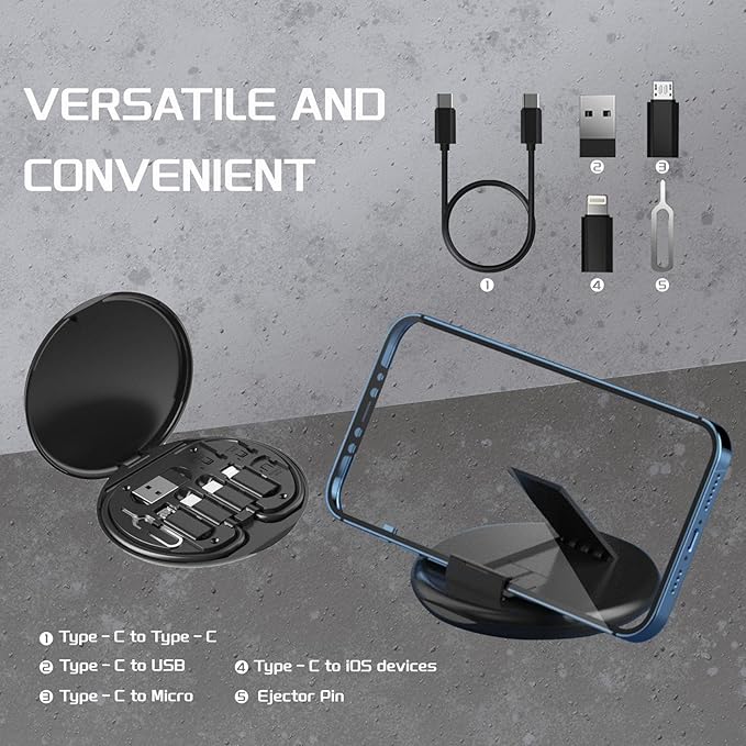 Multi Charging Adapter Cable Kit, Sim Card Conversion Set, USB C to Micro Adapter and Phone Holder for Traveling