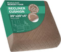 Medium-Soft 20x20x4 Memory Foam Recliner Chair Seat Cushion for Long Sitting - Armchair Pad with Washable Velvety Cover with Waterproof Layer & Non-Slip Base for Seniors & Elderly - Brown