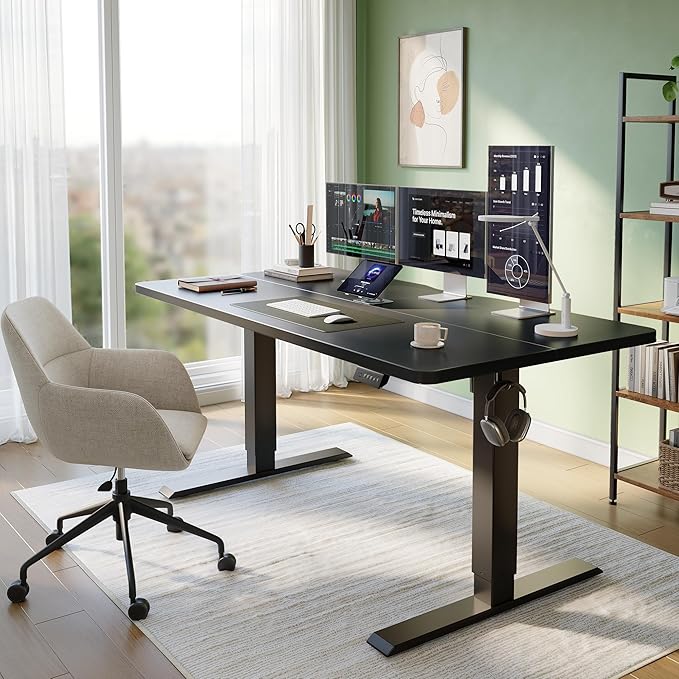 CubiCubi Electric Standing Desk Height Adjustable, 63.0 x 27.6 Inches Home Office Computer Desk, Sit to Stand Up with Memory Presets, Black