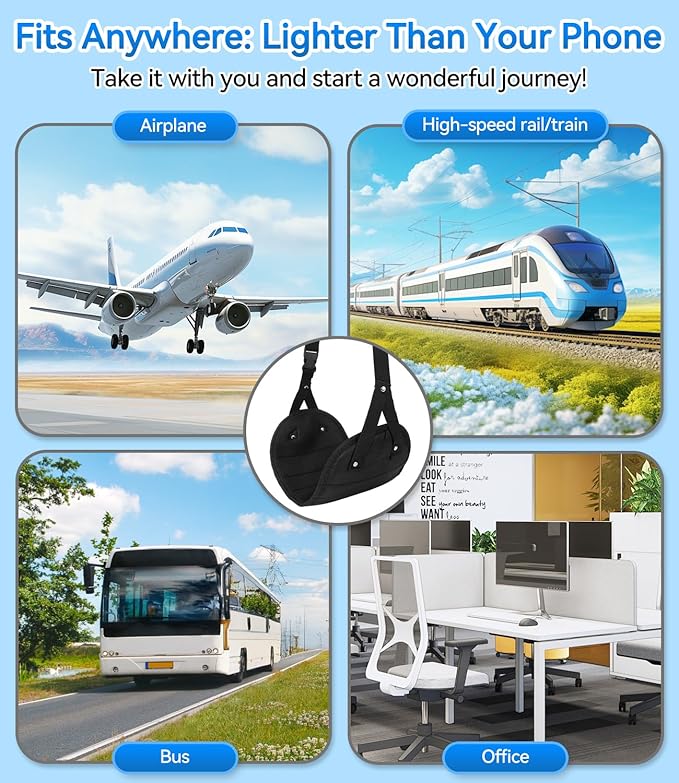 Portable Airplane Foot Hammock(Memory Foam)-Ultimate Comfort Bundle w/Sleep Mask & Ear Plugs, Foot Hammock for Plane Travel Essentials to Relax Your Feet, Airplane Foot Rest for Plane Travel 06