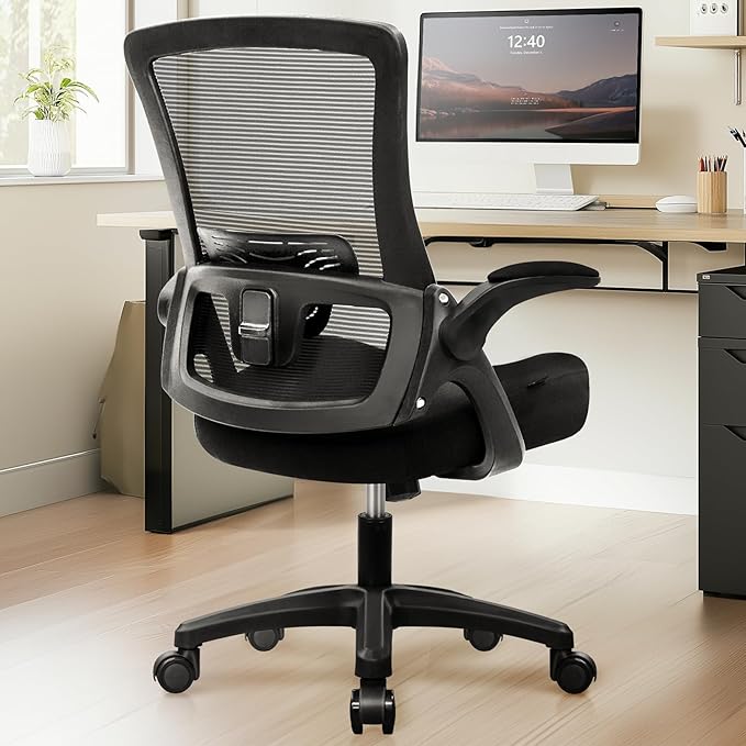 NEO Chair Office Desk Gaming Chair Computer High Back Mesh Seat with Rolling Wheels Ergonomic Adjustable Comfy Flip-up Armrests Lumbar Support Height for Home (Black)