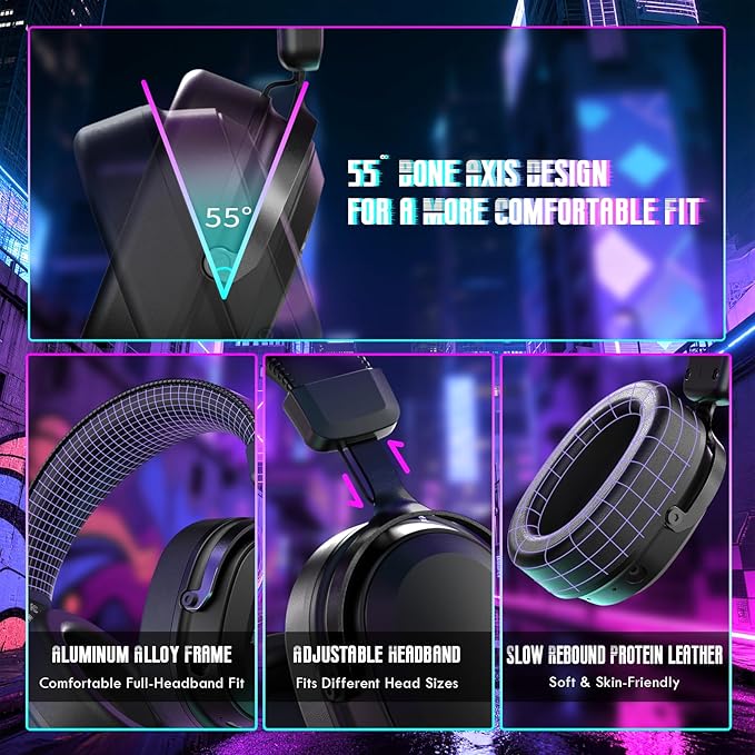 ATTACK SHARK L30PRO Wireless Gaming Headset,7.1 Surround Sound, 50mm Drivers,20ms Low Latency,Detachable Noise-Canceling Mic, Aluminum Alloy Frame,Tri-Mode Connectivity Over-Ear Headset-Black