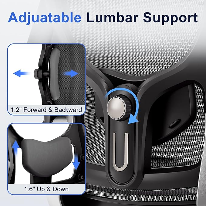 marrap Ergonomic Office Chair, Mesh Seat Cushion with 3D Armrests and 3D Headrest, Adjustable Lumbar Support with 90-120° Rocking Function, Black
