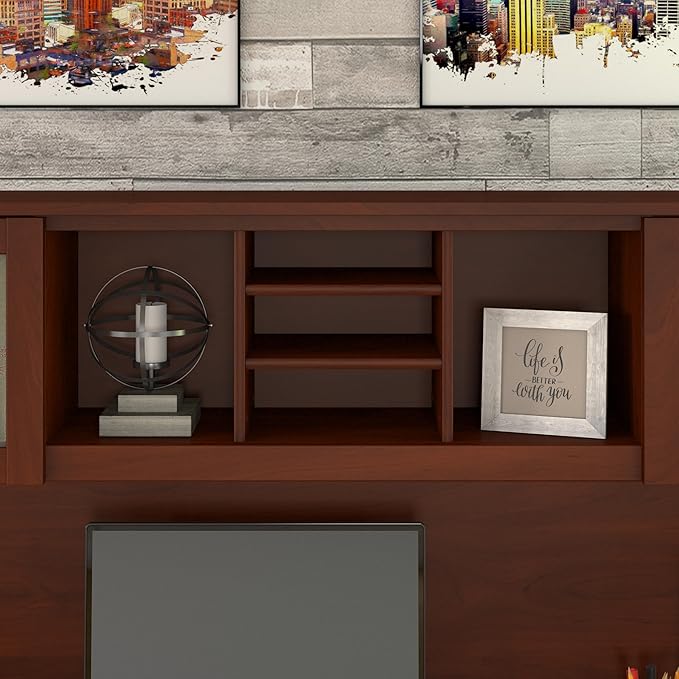 Bush Furniture Somerset 72W Office Desk with Hutch and 5 Shelf Bookcase in Hansen Cherry