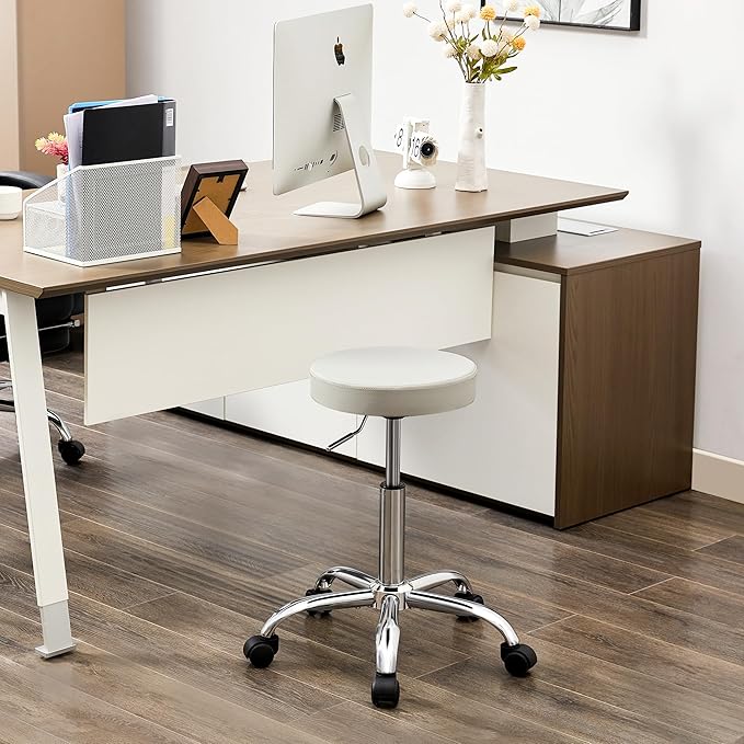 FIRAVOE Drafting Stool, Adjustable Office Chair 19.5"-26.6", Gray Work Stools with Wheels (Gray)