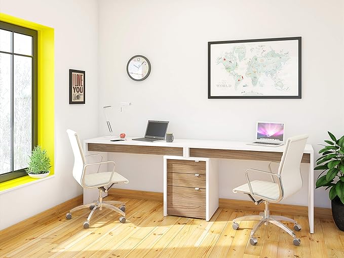 Nexera 3-Piece Home Office with Multi-Purpose Storage & Desks, White & Walnut