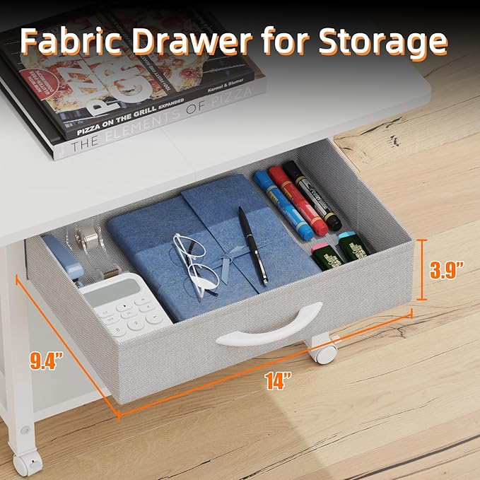 YAOHUOO 22"x15" Large Printer Stand with Storage Drawer, 2-Tier Under Desk Table for Home Office, Fits Fax Machine/3D Printer/Scanner (White)