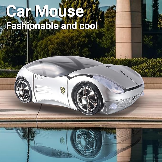 elec Space Wireless Mouse, 2.4GHz Car Wireless Mouse Cool 3D Sport Ergonomic Optical Cordless Mice with USB Receiver for PC Laptop Computer Women Small Hands (Silver)
