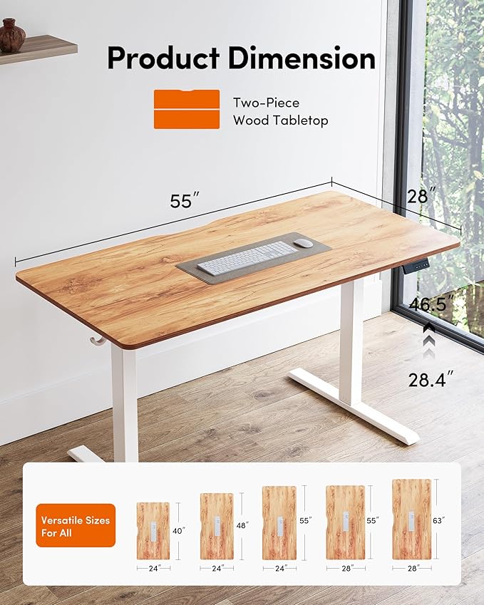 Cubiker Standing Desk, 55x28 Inches Sit Stand Home Office Desk, Electric Stand up Desk, Adjustable Desk with Splice Board, White Frame/Light Rustic Top