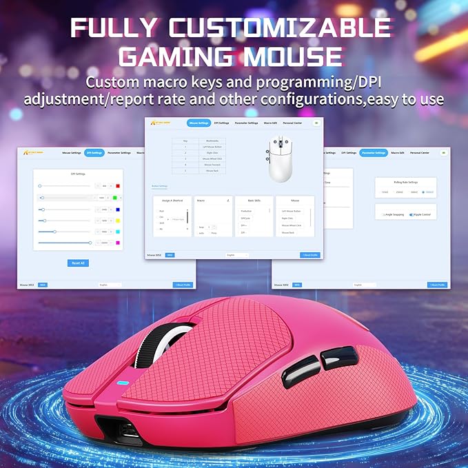 ATTACK SHARK X8SE Wireless Gaming Mouse,Adjustable 25K DPI PAW3311 Optical Sensor,Ergonomic 59g Lightweight,Triple Modes 2.4G/BT/USB-C,500mAH Battery,5 Programmable Buttons for PC/Mac-Red&Griptape