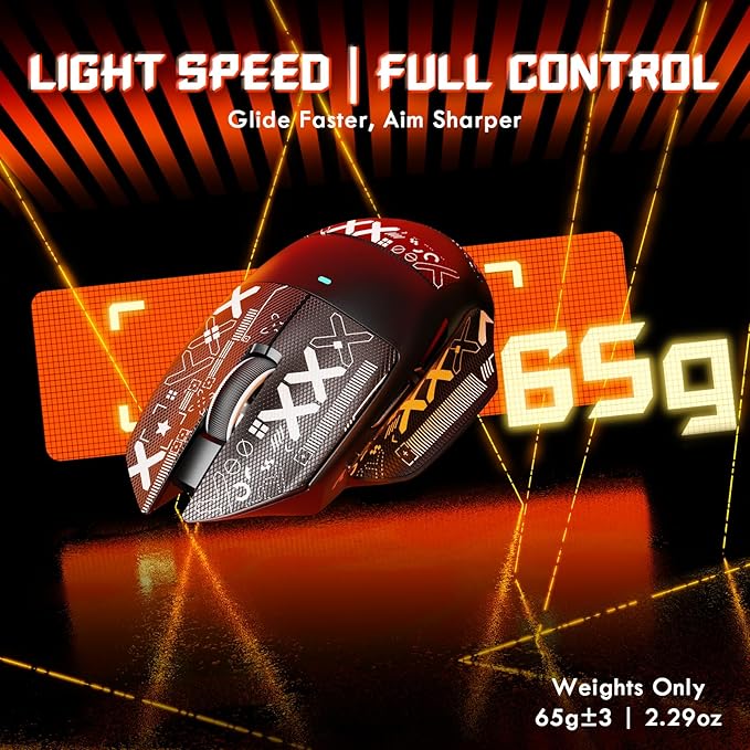 ATTACK SHARK V6 65g Superlight Wireless Gaming Mouse with Magnetic Charging Dock,BT/2.4GHz Wireless/Wired Mouse 1K Polling,PixArt PAW3311 Sensor,25000DPI,Tape,Office Gamer Mice for PC/Win/Mac(Black)
