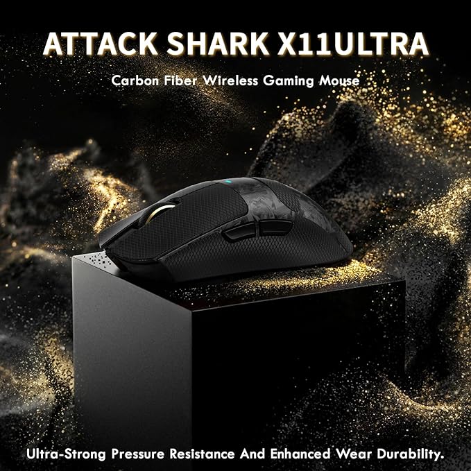ATTACK SHARK X11 Ultra Carbon Fiber Wireless Gaming Mouse,8K Polling, PAW3950MAX Gaming Sensor,63g Ultra-Lightweight,Nordic 54L15 MCU Chip,Wired/BT/2.4Ghz with RGB Coiled Cable-Black&Griptape