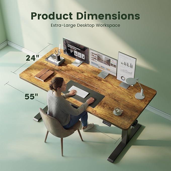 CubiCubi 55 x 24 Standing Desk, Height Adjustable Electric Computer Desk, Sit Stand up Home Office Workstations, Rustic Brown