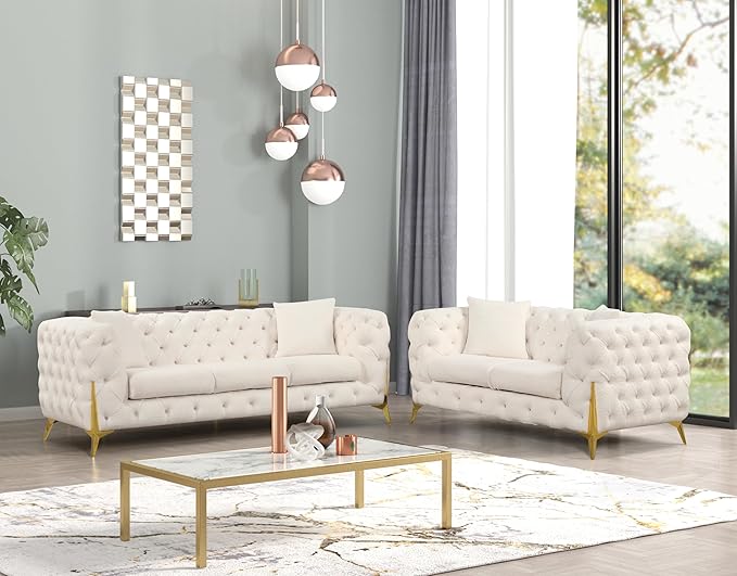 Contempo 2Pc Modern Living Room Set Made with Wood in Cream