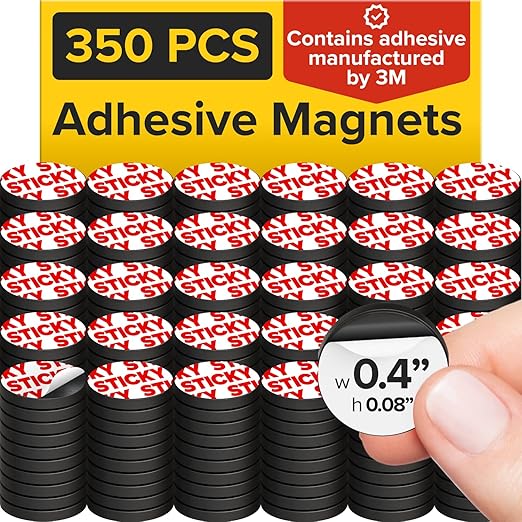 Peel-&-Stick Flexible Adhesive Magnets – 350 pcs (0.4"x0.08") Magnetic Dots for Office Supplies, Whiteboard, Crafts, Fridge, & School Projects