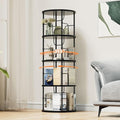Flycity 4 Tier Rotating Bookshelf, 360° Corner Bookshelf Tower, Round Revolving Bookcase with Special Visible Partition Storage, Narrow Book Shelf Organizer for Living Room, Small Space, Black