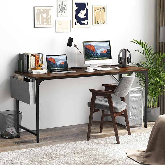 Tangkula 60" Conference Desk Set of 4, Modern Boardroom Desk with Storage Bag, Headphone Hook, Sturdy Metal Frame, Rectangular Seminar Table with Charging Station
