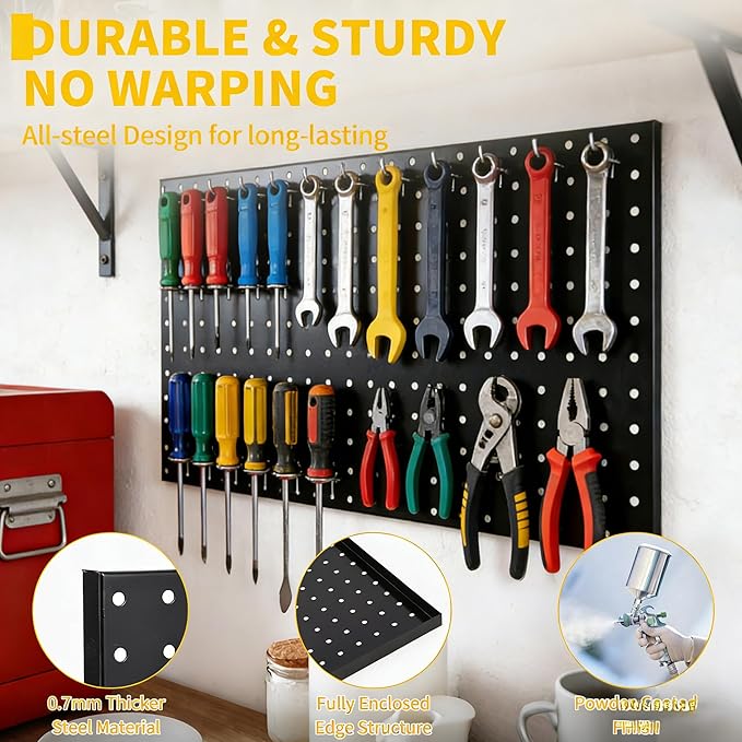 3 PCS Metal Pegboard Panels, 36"X24" Peg Board Wall Organizer with Flexible Layout for Garage Storage, Workshop, Kitchen and Craft Room Tool Organization