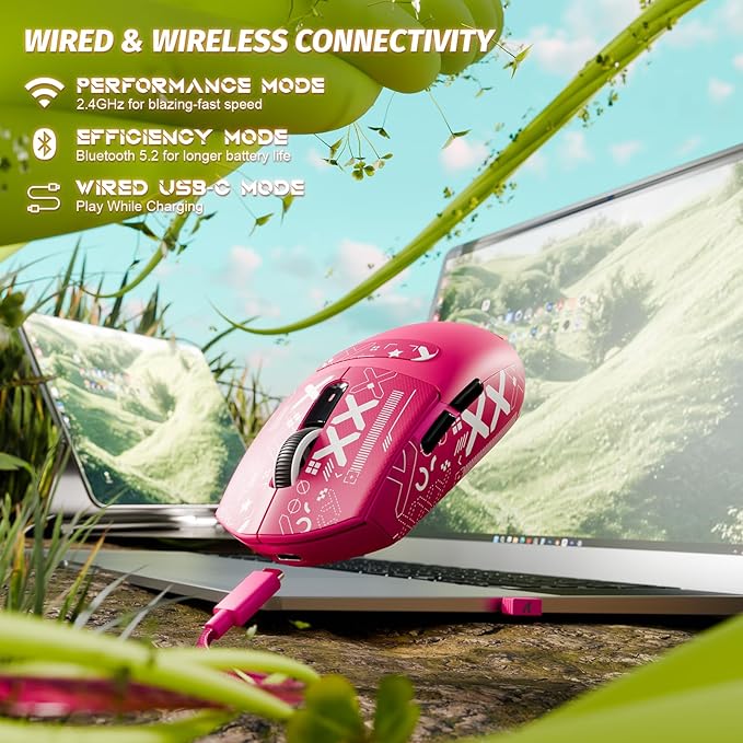 ATTACK SHARK G3 Wireless Gaming Mouse,Tri-Mode 2.4G/BT5.2/USB-C Gaming Mouse,PAW3311 Sensor,25,000 DPI,59g Lightweight,5 Programmable Buttons,500mAh Rechargeable Gaming Mice,PC/Mac(Berry Red&Sticker)