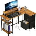 DEVAISE L Shaped Desk with Drawers and Storage, L Shaped Office Desk with Power Outlets, CPU Stand, Monitor Stand, Gaming Table with LED Light, Corner Desk for Home Office (Rustic Brown, 48*31 Inch)
