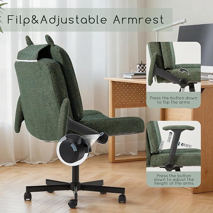 HOMREST Criss Cross Chair with Arms and Castors,Plus Size Cross Legged Office Chair with Extra Wide Seat&Flexible Back Cushion,Cute Comfy Desk Chairs for Home Office,Vanity,Reading(Christmas Green)