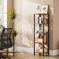TUTOTAK Bookshelf, 5-Tier Tall Book Shelf, Narrow Bookcase for Small Space, DIY Stackable Bookshelf, for Living Room, Office, Study, Entryway, Industrial, Rustic Brown and Black BS01BB005