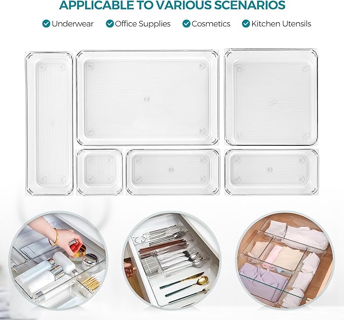 12 Pack Drawer Organizer - 3" X 6" Clear Acrylic Storage Bins with Non-Slip Pads, Versatile Desk Tray for Makeup, Jewelry, Kitchen, Bathroom, and Office Organization