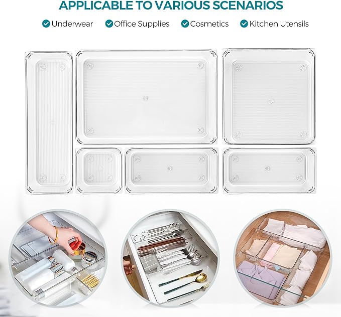 8 Pack Drawer Organizer - 3" X 9" Clear Acrylic Storage Bins with Non-Slip Pads, Versatile Desk Tray for Makeup, Jewelry, Kitchen, Bathroom, and Office Organization