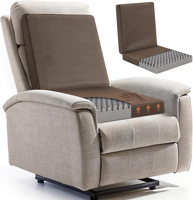 Geiserailie 20 Inch Egg Foam Pad Recliner Seat Cushion Set Recliner Cushions with Cover for Elderly with Back Support to Reduce Muscle Fatigue Relieve Back Egg Foam Cushions Office Wheel Chair