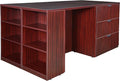 Regency Legacy Stand Up Lateral File/ 3 Desk Quad with Bookcase End- Mahogany