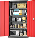 INTERGREAT Metal Storage Cabinet, 72” H Storage Cabinet with 2 Doors and 4 Adjustable Shelves for Office, Home, Garage, Pantry (Assembly Required, Black Red)
