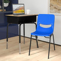 EMMA + OLIVER Jacobs Desk/Stackable Ergonomic Chair Set, Flex Comfort Seat Back, Adjusting Desk Legs, Metal Open Front Storage Box, Natural Desktop/Navy Chair