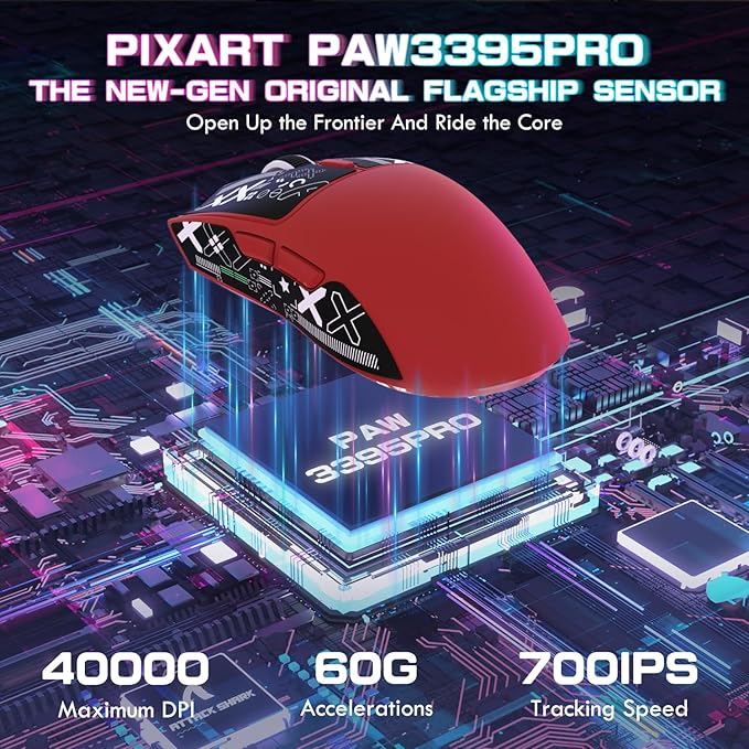 ATTACK SHARK X1 Ultralight Wireless Gaming Mouse with Magnetic RGB Charging Dock,Anti Slip Grip Tape,PixArt PAW3395 Pro Sensor,40000DPI,BT/2.4Ghz/Wired,Optical Micro Switch for PC Mac Gamer(Red)
