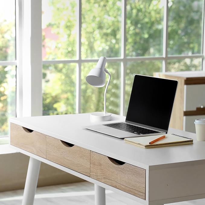 Simple Designs LD1078-WHT 15.2" Sleek Essentials Metal Cone Shade Desk Lamp with Adjustable Shade, for Office, Desk, Nightstand, Dorm, White