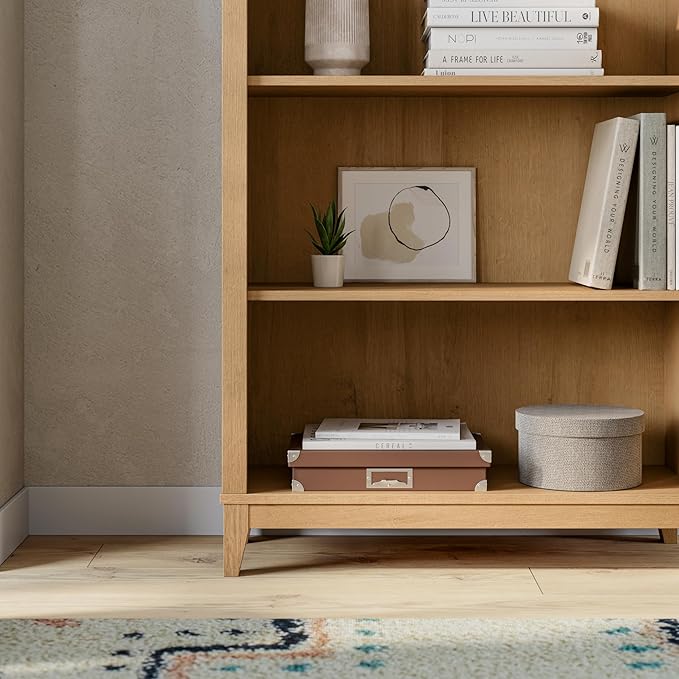 Prepac Ark 78" Tall 5-Tier Arched Bookcase in Natural Oak Veneer, Modern Storage Accent Bookshelf with 3 Adjustable Shelves for Home, Office, Living Room, Bedroom 78”H x 32”W x 13”D
