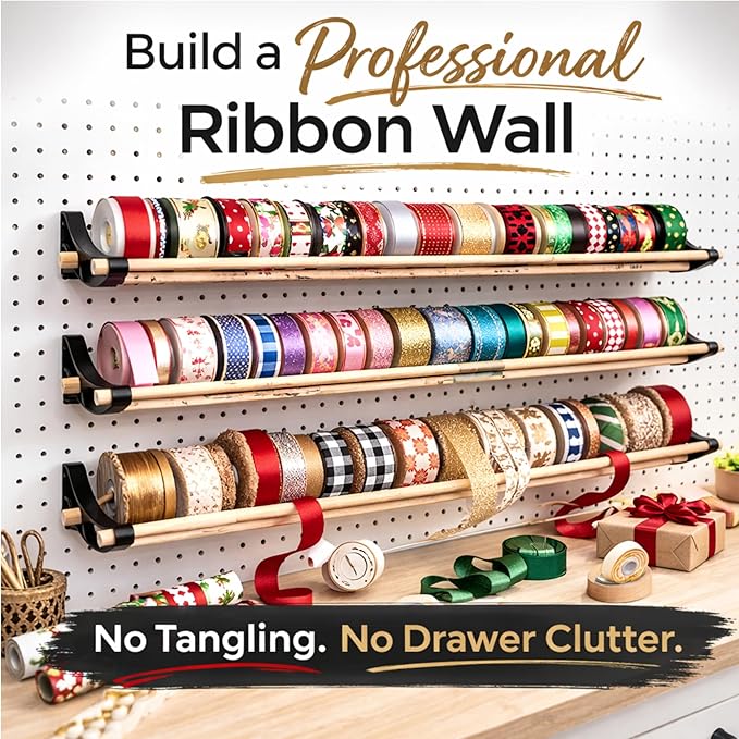 PEGGY Pegboard Accessory Hook and Dowel Organizer Storage for Tape, Steel Wire Spools, Ribbon, Crafts, Hobby, 12” kit (3PK Black)