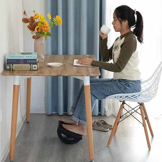 Black Rocking Footrest Massage Under Desk with Soothing Massage Points and Rollers, Swinging Foot Stool Support