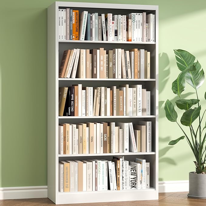 Metal Bookcase and Bookshelf, 66 in Tall Heavy Duty Bookshelf with 4 Adjustable Storage Shelves, Large Deep Bookcase for Home, Library, Office, Bedroom, School, White