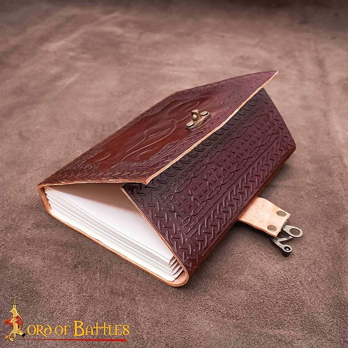 Lord of Battles Adventurer's Book or Diary Holder Handcrafted from Genuine Leather 13x18cm (Leather Journal with Brown Holder)