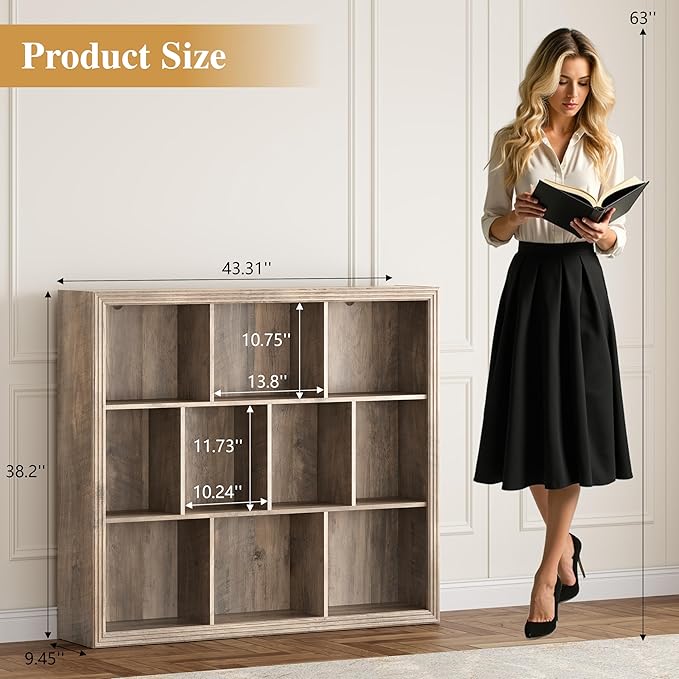 BORNOON Book Shelf with 10-Cube, 43” Wide Bookshelf with Anti-Tip Device, 38” Tall Open Bookcase, Modern Display Organizer Book Case for Home Office, Entryway, Living Room, Bedroom, Study Room