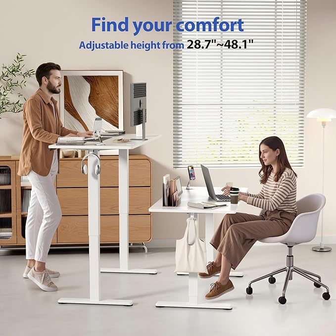 YESHOMY Height Adjustable Electric Standing Desk, 63 x 24 Inches Memory Home Office Sit Stand up Desk with Phone Holder and USB Charging Port, White