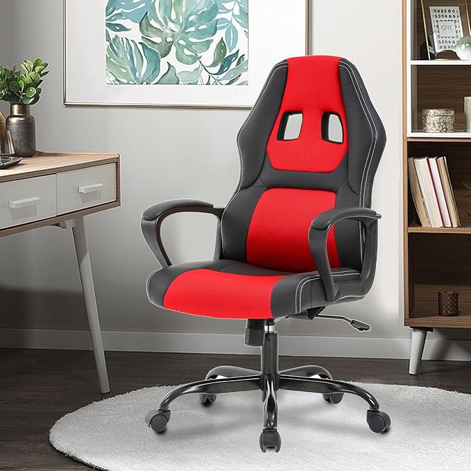 PayLessHere Gaming Chair Ergonomic Office Chair Computer Chair with Lumbar Support Ergonomic Pu Leather Adjustable Height Executive Chair for Women Men and Adults,Red