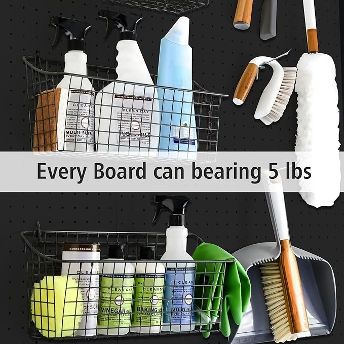 4Pcs Peg Board, Black Pegboard Wall Organizer Panels Wall Mount, ABS Pegboard for Craft Room Garage Kitchen Workshop, ABS Peg Boards Easy Installation