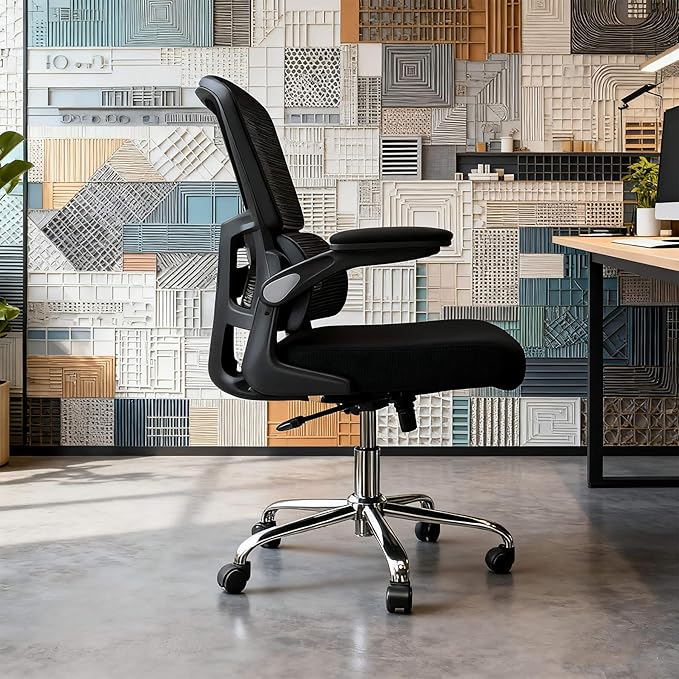 Logicfox Ergonomic Office Chair with Adaptive 2D Lumbar Support & Flip-Up Arms, Breathable Mesh Desk Chair for Back Pain Relief, Home Office Computer Chair with 400LBS Capacity