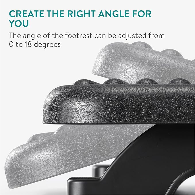Navaris Adjustable Footrest - Under Desk Foot Rest for Office or Home - 2 Heights Adjustable with Removable Feet (10 cm and 12.5 cm) - 0 to 18 Degree Angles