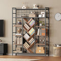 RALGEND Triple 6-Tier Bookshelf, Industrial Large Bookcase with 18 Open Display Shelves, Modern Tree Bookcase with Metal Frame and Hanging Function for Living Room, Home Office, Rustic Brown and Black